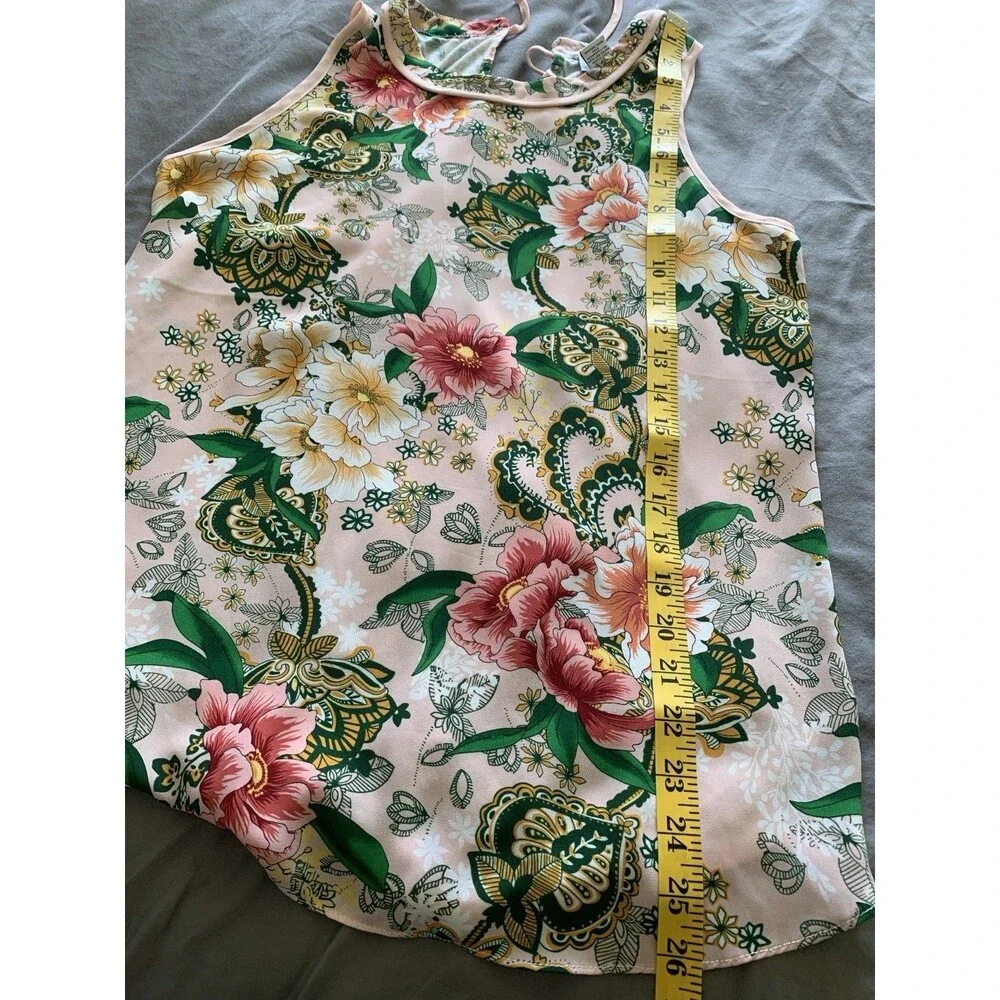 Carmen  Marc Valvo Blossom Floral Print Multicolor Sleeveless Top Blouse Small - Picture 5 of 5